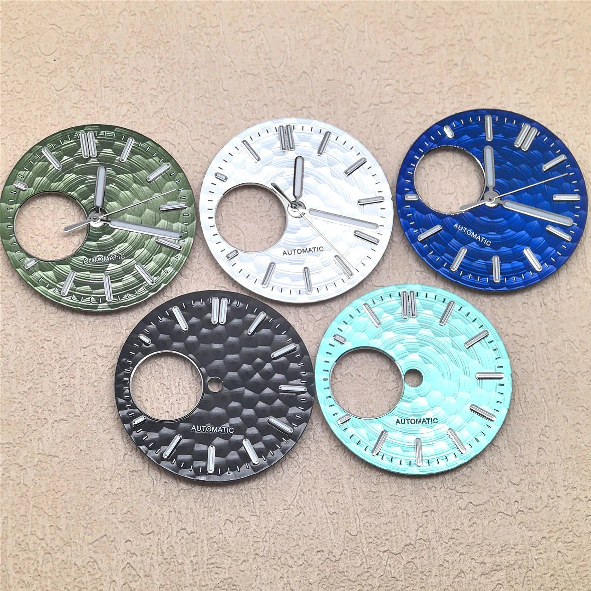 28.5mm Honeycomb Texture Watch Dial Hands Set Green Luminous Faces for NH34 NH38 Movement