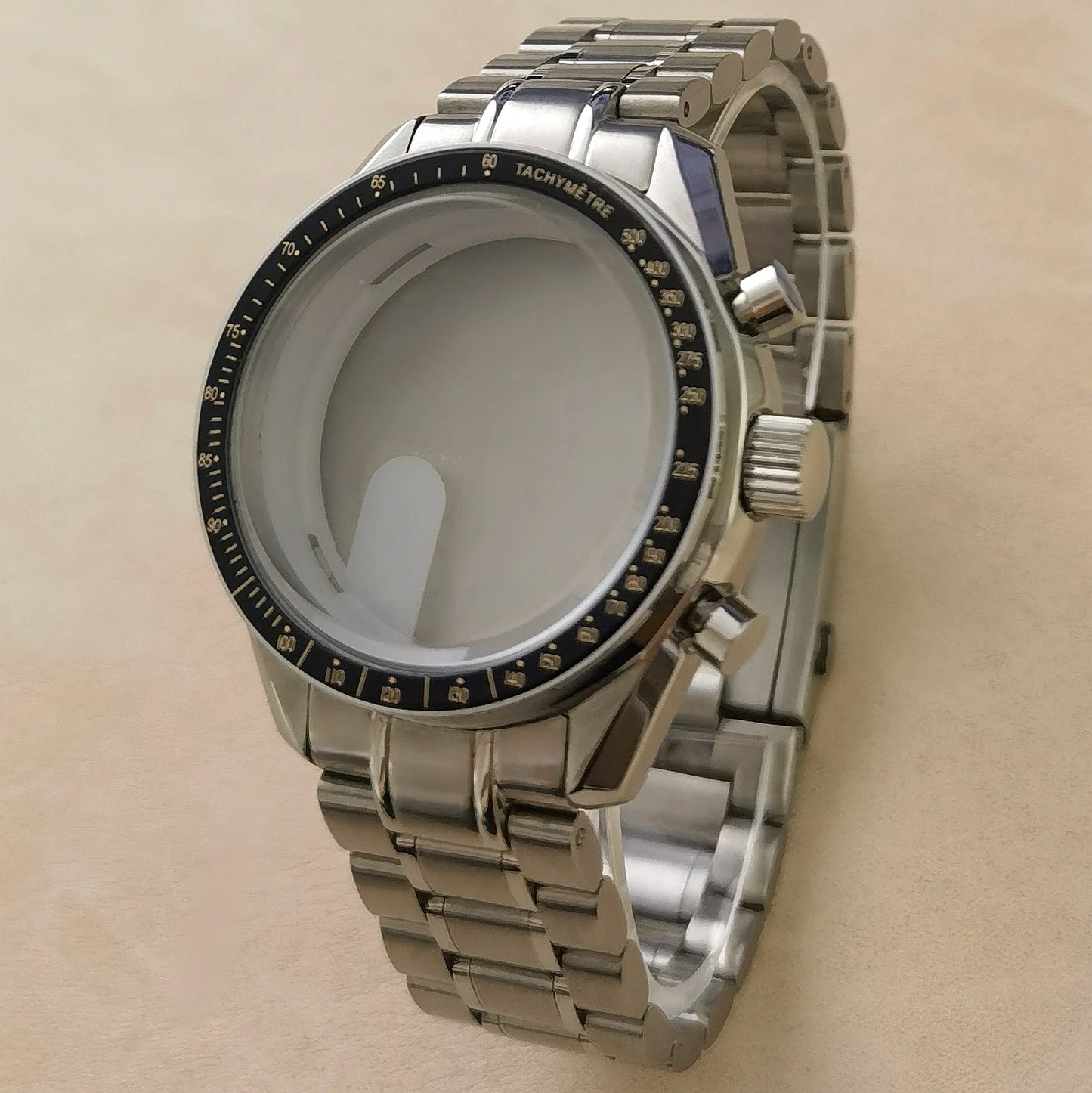 40mm VK63 Stainless Steel Case Strap Moonswatch Style Moon Back Cover Fit VK63 Quartz Movement Gold Word Bezel Watch Accessories