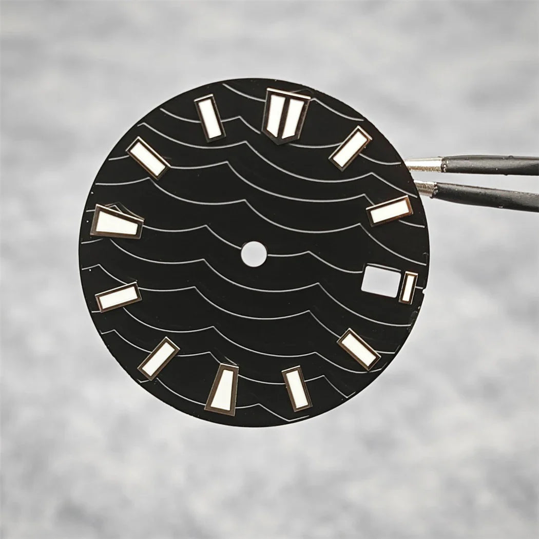 28.5mm Watch Dial C3 Green Luminous Wave Pattern Watch Faces Watches Replacement Accessories for NH35/ NH36/ NH34 Movement