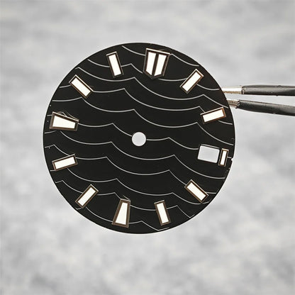 28.5mm Watch Dial C3 Green Luminous Wave Pattern Watch Faces Watches Replacement Accessories for NH35/ NH36/ NH34 Movement