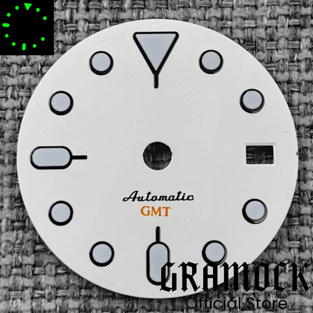 29mm Blue Red Black Orange GMT NH34 White Glossy Dial With Hands C3 Lume Fit NH34 Mechanical Watch Modified Accessories