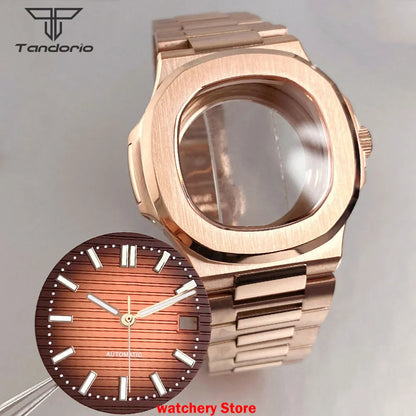 40mm Rose Gold Watch Case Bracelet Fit NH35 NH36 Automatic Movement Watch Parts For Nautilus Style Stainless Steel Bracelet