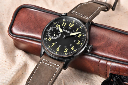 CORGEUT 6023D 44mm ST3600 hand winding Pilot Sub Second Sapphire Crystal 3ATM Glass Back luminous