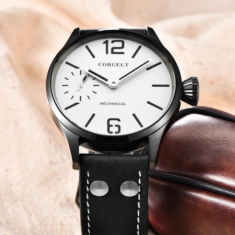 Corgeut 6025 pilot ST3600 Manual Mechanical sub second Sapphire Mirror 44mm 5ATM Glass Back