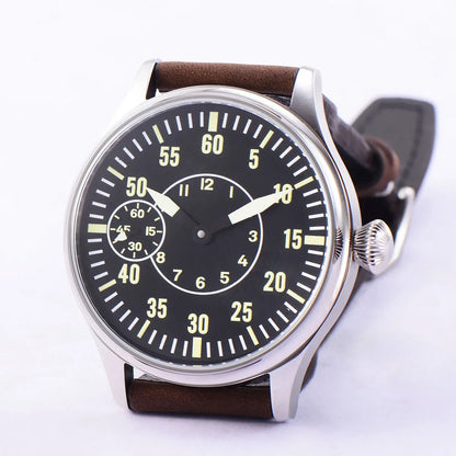CORGEUT 6023D 44mm ST3600 hand winding Pilot Sub Second Sapphire Crystal 3ATM Glass Back luminous