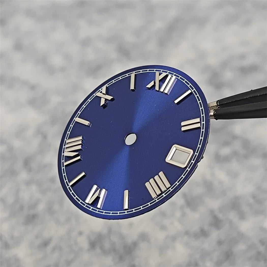 28.5mm Roman Scale Watch Dial Real Nail Modified Replacement Watch Faces with Single Calendar Window for NH35/NH36/4R Movement