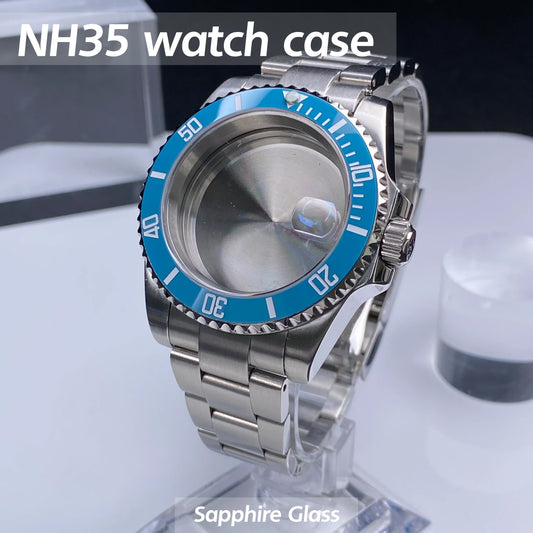Sub Watch Case NH35 sliver 40mm GMT/SUB 120 clicks Stainless Steel Sapphire Glass fit nh34 nh35 nh36 movement 28.5mm Date Dial
