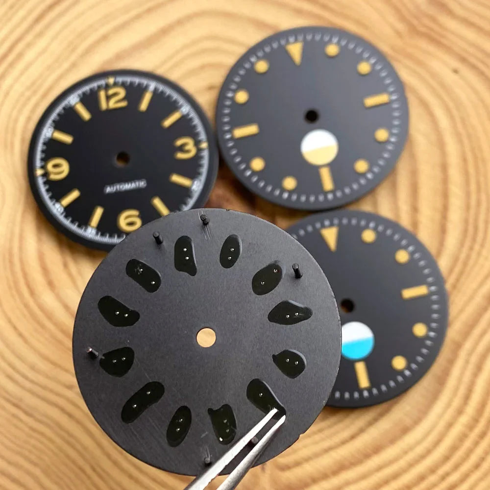 Non-Radiation 50-FATHOMS Watch Dial Parts 29mm for NH35 PT5000 Green Luminous Case Parts Sterile Nologo Hand Set for Dive Watch