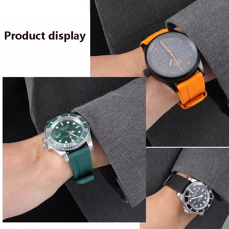 18mm 19mm 20mm  Fluorine rubber Watch Strap Men's  Silicone Bracelet For pilot flat lug diver