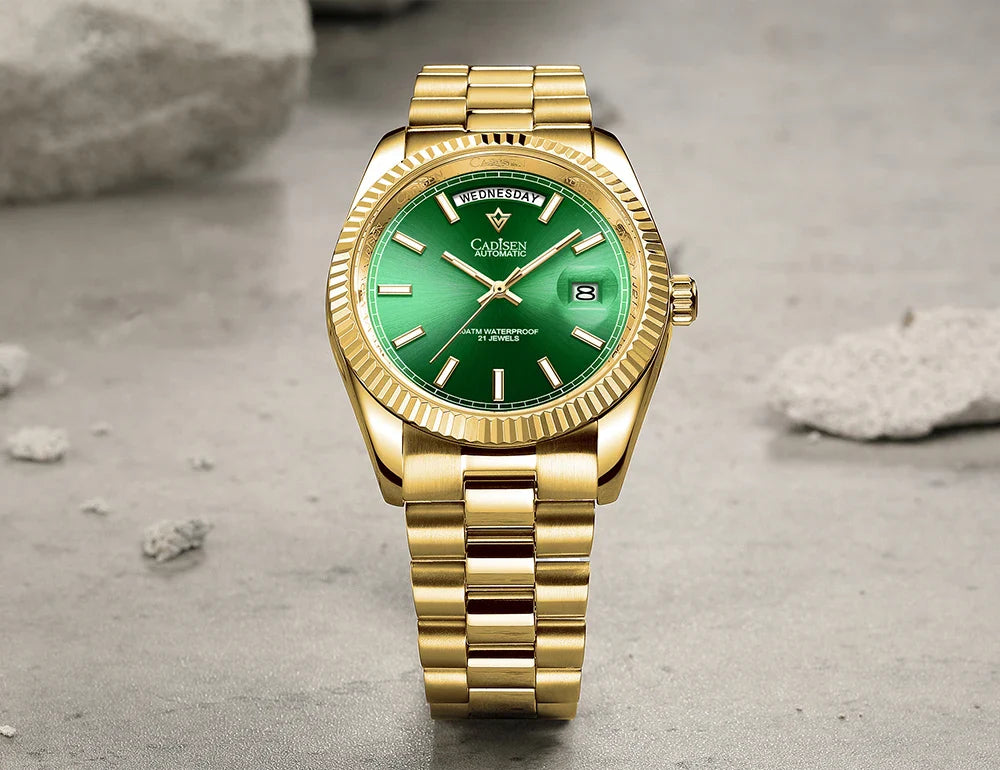 CADISEN C8215 DD40 Watches Day-Date AR Sapphir 10Bar MIYOTA 8285 Movt 40MM