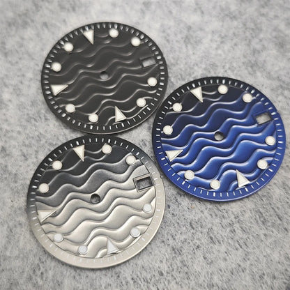 28.5mm Watch Dial Water Ripple Gradient Color Watch Faces Green Luminous Surface Man’s Watch Accessories for NH35 Movement