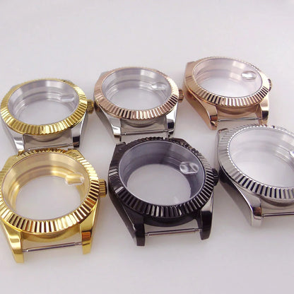 36/39mm Silver Gold Rose Gold Fluted Bezel Stainless Steel Watch Case fit NH35 NH36 4R35 4R36 ETA2824 PT5000 Movement