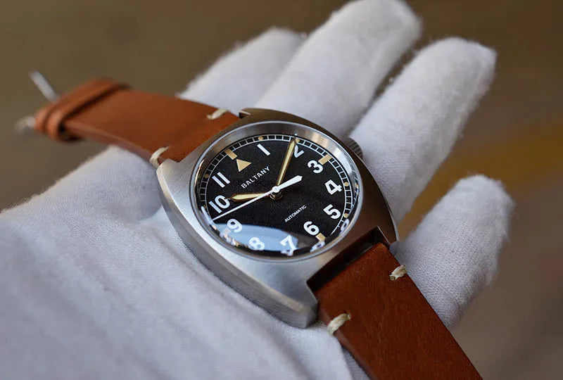 Baltany W10 Tonneau Wristwatches Sapphire Crystal Super Luminous Nylon Strap NH38 Automatic Mechanical Vintage Military Watches