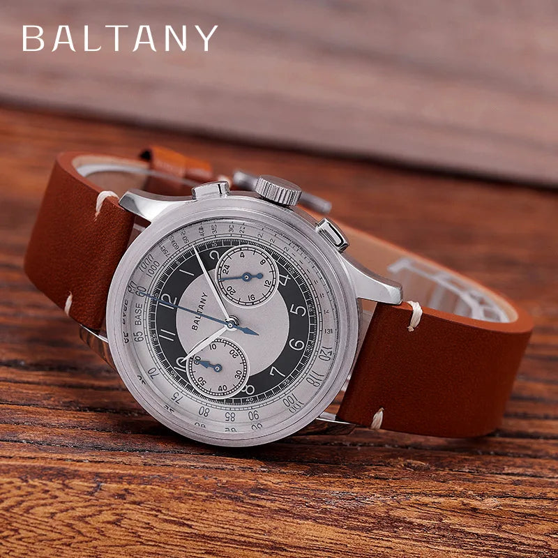 Baltany 39MM Tuxedo Chronograph Man S5050 Sapphire Crystal 50M Waterproof Stainless Steels Retro  Quartz Dress Watches For Man