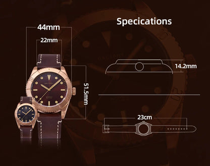 Baltany 44MM Bronze Diving Watch Man S3016 Luxury Sports Watch Super Luminous 20ATM Waterproof NH38 Automatic Mechanical Watches