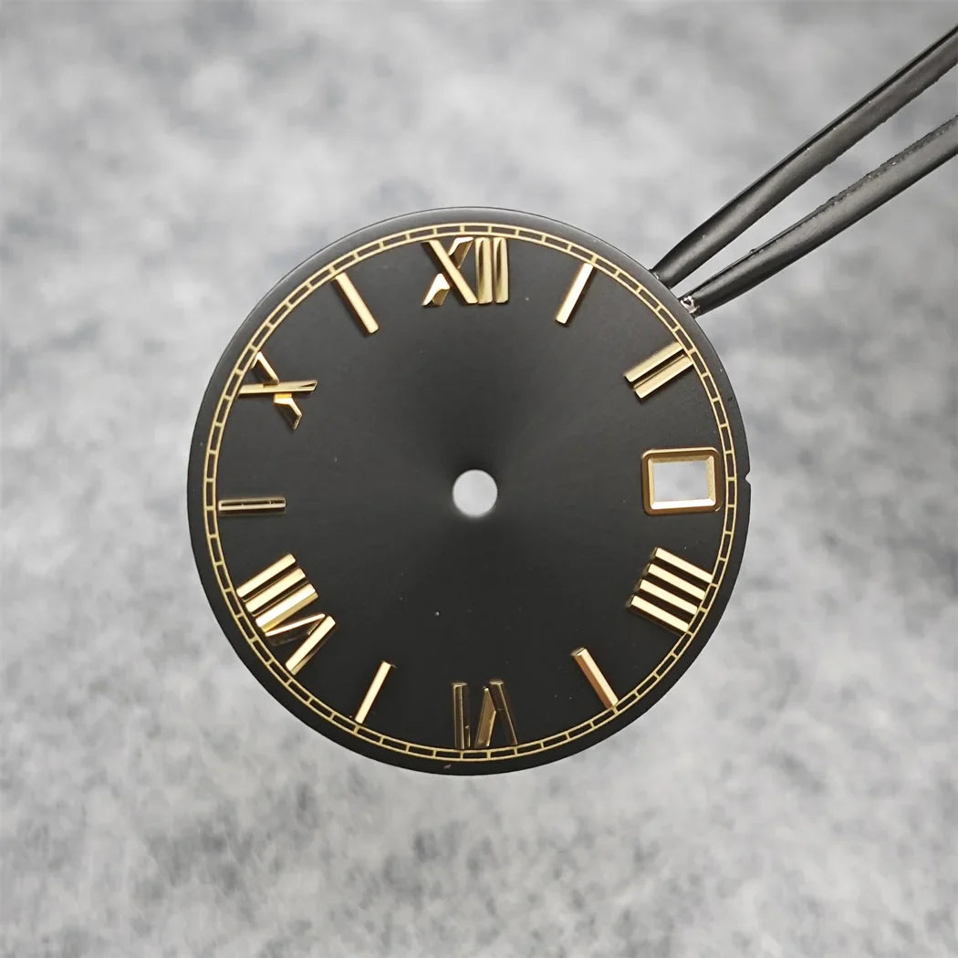 28.5mm Roman Scale Watch Dial Real Nail Modified Replacement Watch Faces with Single Calendar Window for NH35/NH36/4R Movement