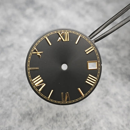 28.5mm Roman Scale Watch Dial Real Nail Modified Replacement Watch Faces with Single Calendar Window for NH35/NH36/4R Movement