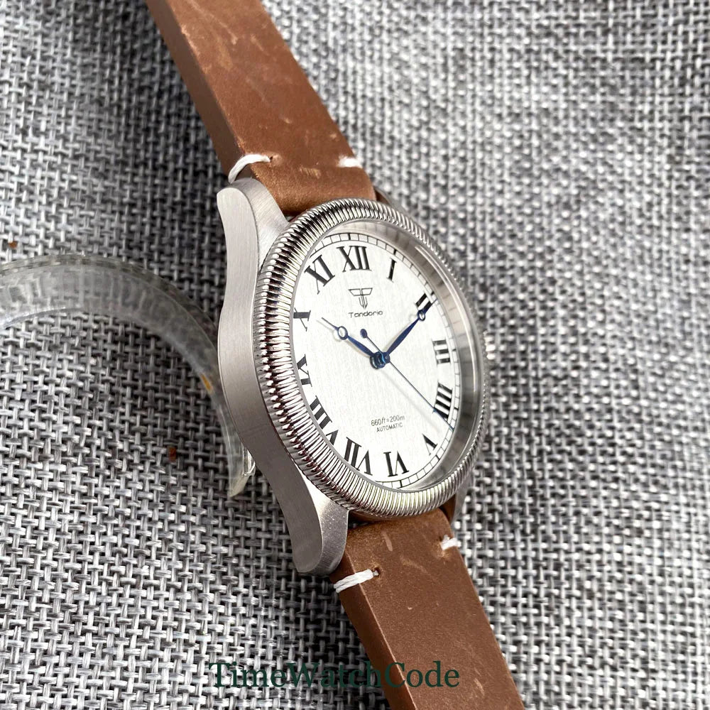 Tandorio Fluted Pilot Watch TD117A 20BAR  NH35 PT5000 Roman Numerals Sapphire 39mm