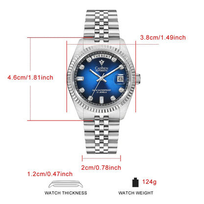 Cadisen C8228 DD38 Watch Diamond Dial MIYOTA 8285 AR Sapphire Crystal luminous 38MM 5Bar