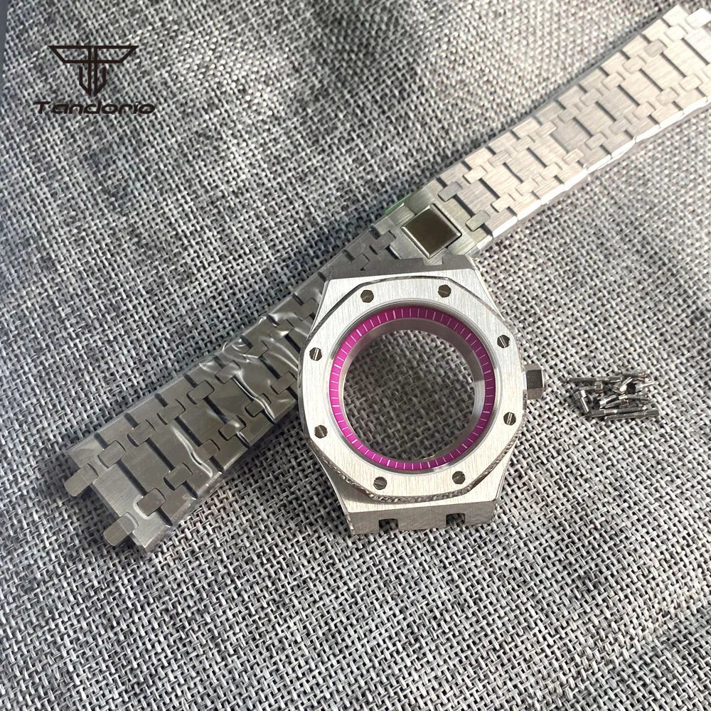 42mm Royal Oak AP Case Stainless Steel Brushed Octagon Watch Case Bracelet Glass Back Chapter Ring Sapphire Glass Fit NH35 NH36 Automatic Movement