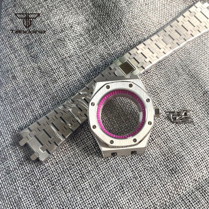 42mm Royal Oak AP Case Stainless Steel Brushed Octagon Watch Case Bracelet Glass Back Chapter Ring Sapphire Glass Fit NH35 NH36 Automatic Movement