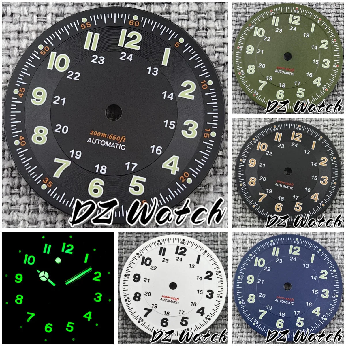NH35 New 29mm Black/White/Green/Blue Pilot Style Watch Dial Face Set Arabic Numerals Fit NH36 ETA2824 PT5000 Automatic Movement