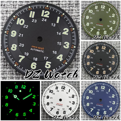 NH35 New 29mm Black/White/Green/Blue Pilot Style Watch Dial Face Set Arabic Numerals Fit NH36 ETA2824 PT5000 Automatic Movement