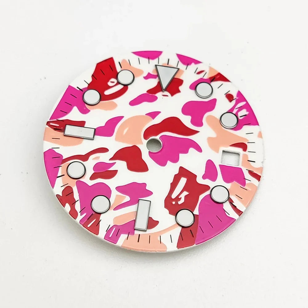 28.5mm Watch Dial Blue Luminous Watch Faces Camouflage Dial with Calendar Window Watch Accessories for 2813/8512/8200 Movement