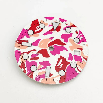 28.5mm Watch Dial Blue Luminous Watch Faces Camouflage Dial with Calendar Window Watch Accessories for 2813/8512/8200 Movement