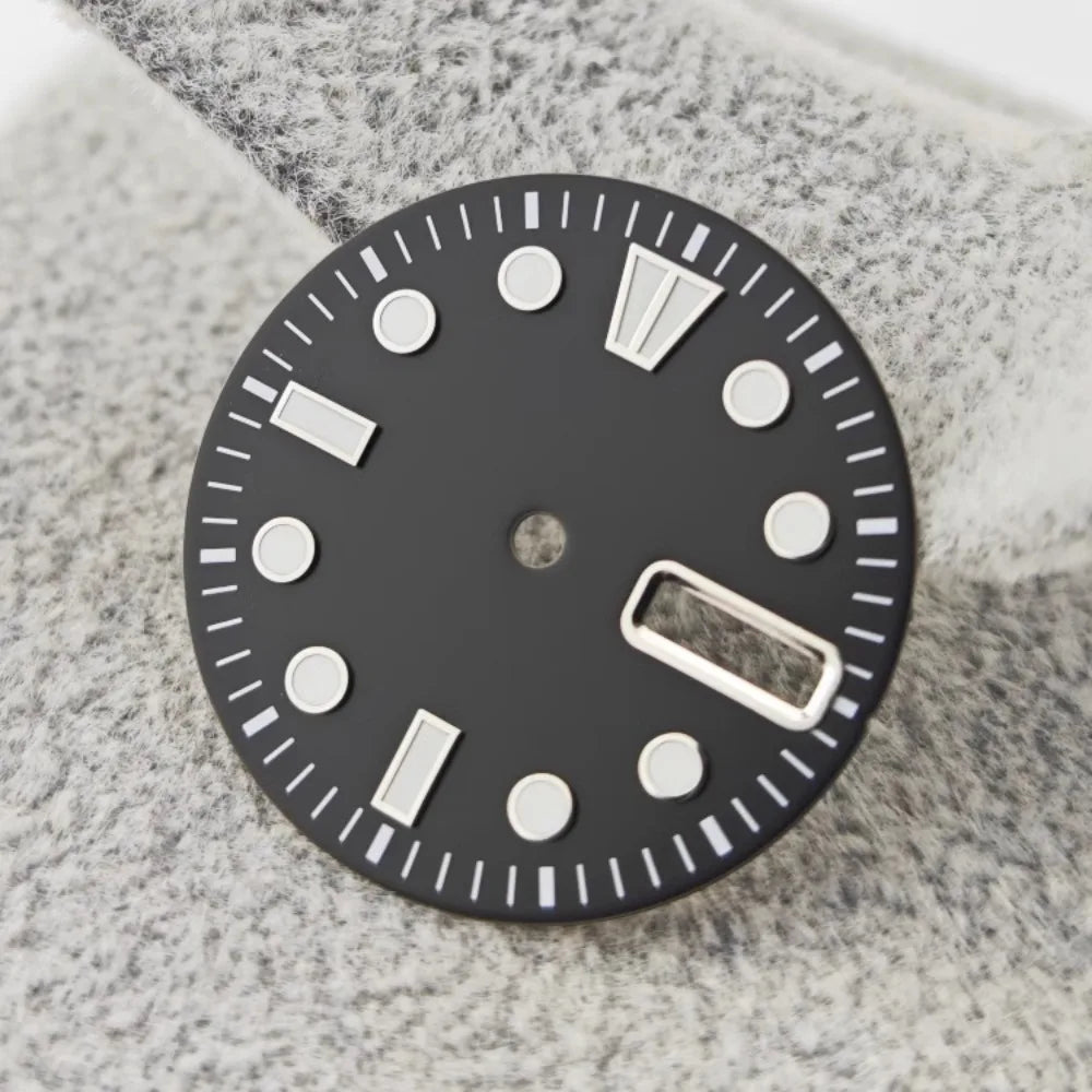 28.5mm NH36 Watch Dial BGW9 Ice Blue Luminous Watch Faces with Dual Date Calendar Window Watch Accessory for NH36 Movement