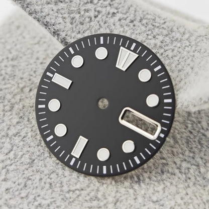 28.5mm NH36 Watch Dial BGW9 Ice Blue Luminous Watch Faces with Dual Date Calendar Window Watch Accessory for NH36 Movement