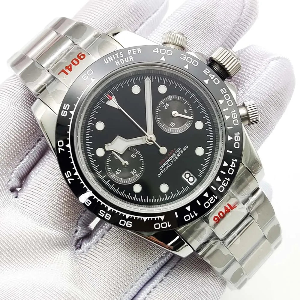 Sterile Chronograph Watch Customizable VK64 Quartz 40mm Panda Sapphire 39MM 5BAR