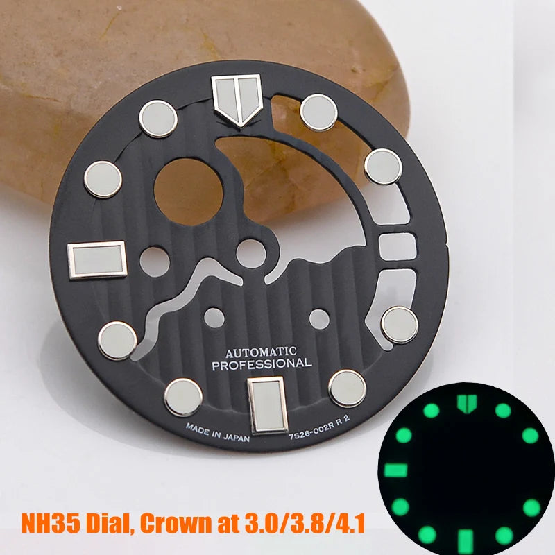28.5mm Watch Dial NH35 NH36 Dial fit For SKX007 SPRD 6105 Tuna SPB185 SPB187 Watch Cases Feet 3.0 3.8 4.1 Green Luminous Dial