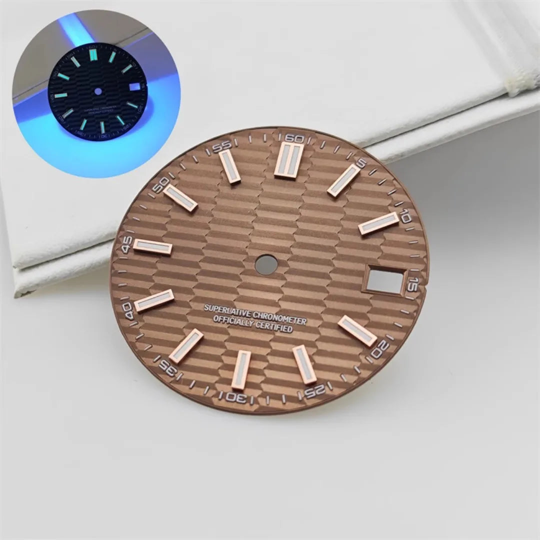 28.5mm Watch Dial Metallic Texture Surface DIY Log Dial BGW9 Blue Green Luminous Watch Faces Watch Accessories for NH35 Movement