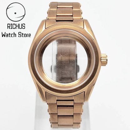 38mm NH35 Case Sapphire Glass RoseGold Watch Case Stainless Steel Strap Fit NH35 NH36 ETA2824 PT5000 Movement Watch Accessories