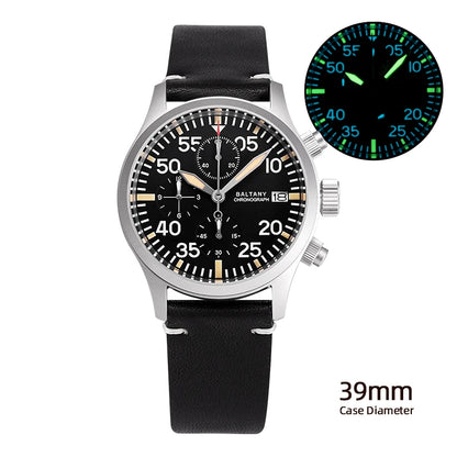 Baltany 39mm Military Chronograph Watch Man S5045 Sapphire Crystal 10ATM Stainless Steel VK67 Calendar Retro Quartz Wristwatches