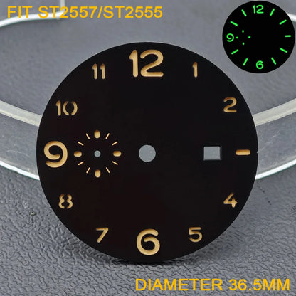 33.9/36.5mm Diameter Green Luminous Sterile Dial for Seagull GMT ST2557/ST2555 Movement with Single Calendar,Custom DIY logo