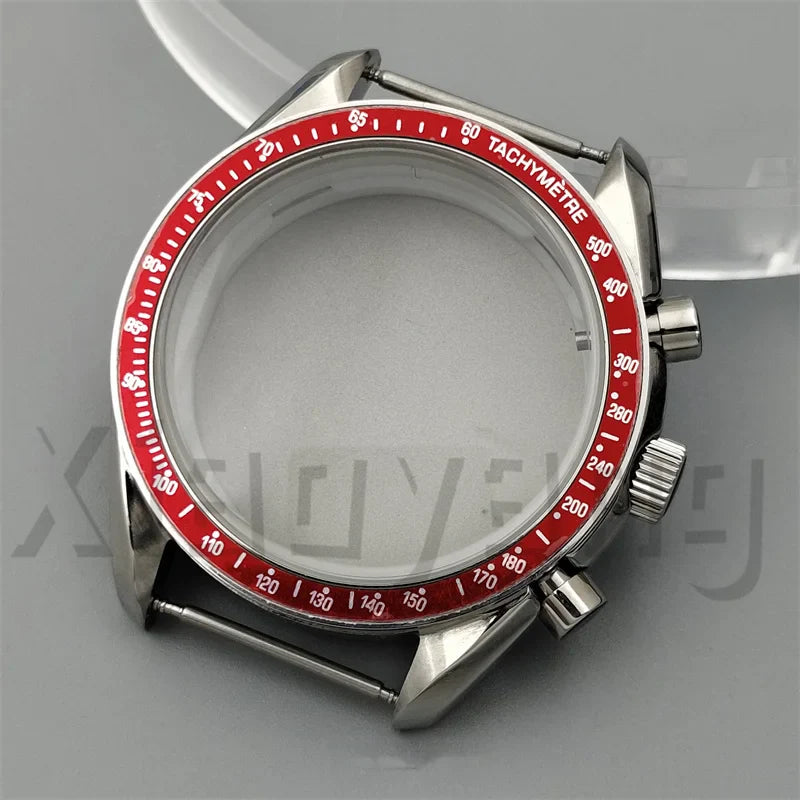 Speed Master Case 40mm VK63 Silver Watch Case Blue Green Black Silver Insert With Coated Glass For VK63 Quartz Chronograph Movement Steel Bracelet