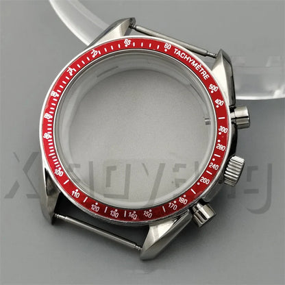 Speed Master Case 40mm VK63 Silver Watch Case Blue Green Black Silver Insert With Coated Glass For VK63 Quartz Chronograph Movement Steel Bracelet