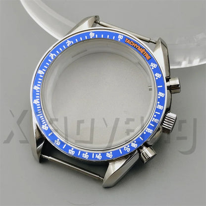 Speed Master Case 40mm VK63 Silver Watch Case Blue Green Black Silver Insert With Coated Glass For VK63 Quartz Chronograph Movement Steel Bracelet