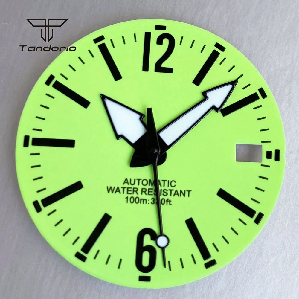 29mm Green Watch Dial Full Luminous Face Hands Set Date Fit NH35 Automatic Movt Men's Wristwatch Accessories Replacement Parts