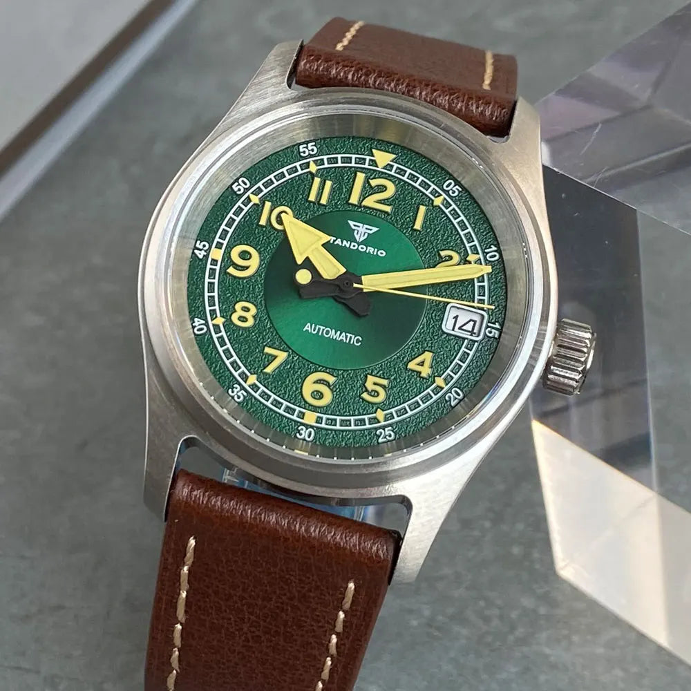 Tandorio Pilot Watch TD191 36mm Super Lume NH35 Sapphire 20Bar Green