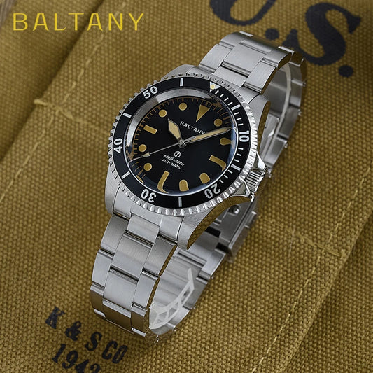 Baltany S3075 Vintage MilSubmariner Watch Rotation Bezel Brushed Bracelect Luminou Leather Sapphire Stainless Steel Dive Watches
