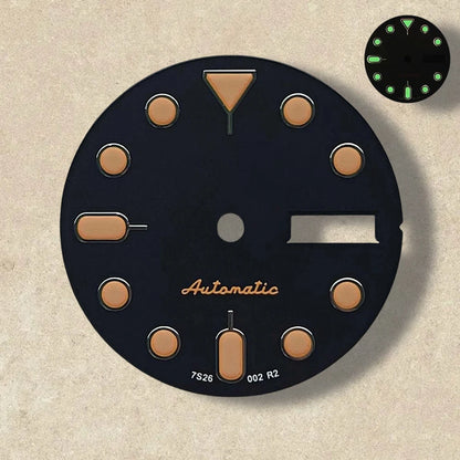 28.5mm S 5 Logo SKX007 Black Dial Suitable for NH36/4R36 Movement Green Luminous Dual Calendar Watch Modification Accessories