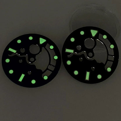 Nologo 28.9mm Hollow Watch Dial for NH35 NH36 Movement Black/Blue Dial Face Green Luminous Index