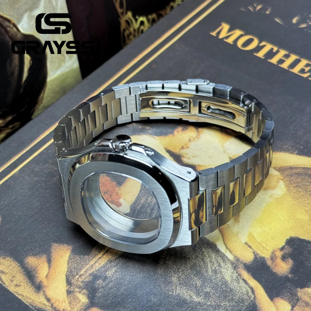 Square Watch Case 316L Steel Bracelet for Nautilus NH34 NH35 NH36 4r35 Movement Sapphire Glass Watch Spare Part