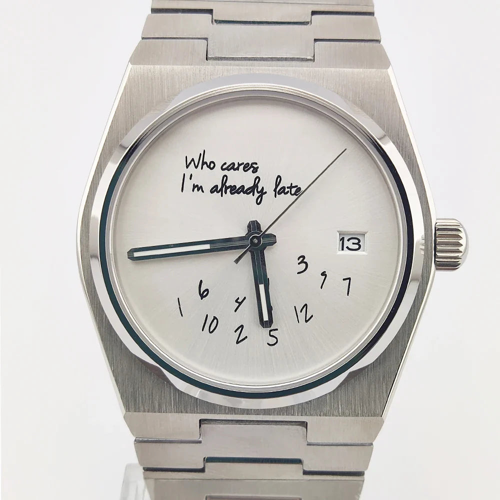 Special Dial PRX Watch Seiko nh35 Who cares i'm already late  Sapphire 40MM 5Bar Dress