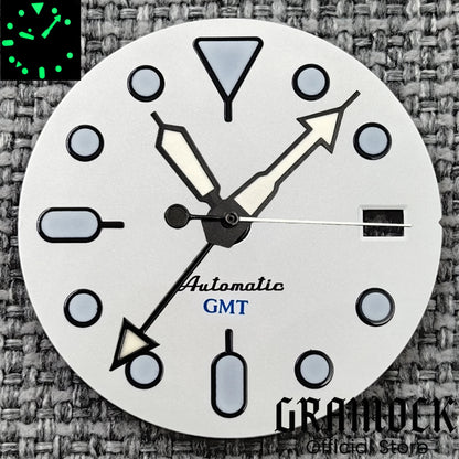 29mm Blue Red Black Orange GMT NH34 White Glossy Dial With Hands C3 Lume Fit NH34 Mechanical Watch Modified Accessories