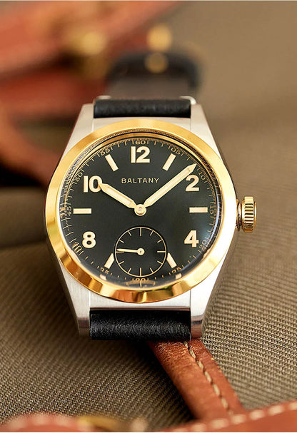 Baltany Bubbleback Dress Watches Subdial IPG Bezel Leather Gold Hands Sapphire Crystal Stainless Steel VD78 Quartz Wristwatches