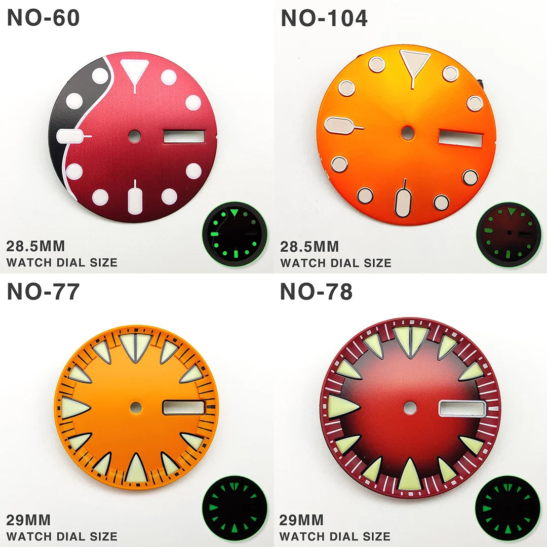 NH36 Dial 29MM Green Luminous Watch Faces with Dual Calendar Date Orange Surface Modification Accessories for NH36/4R Movement